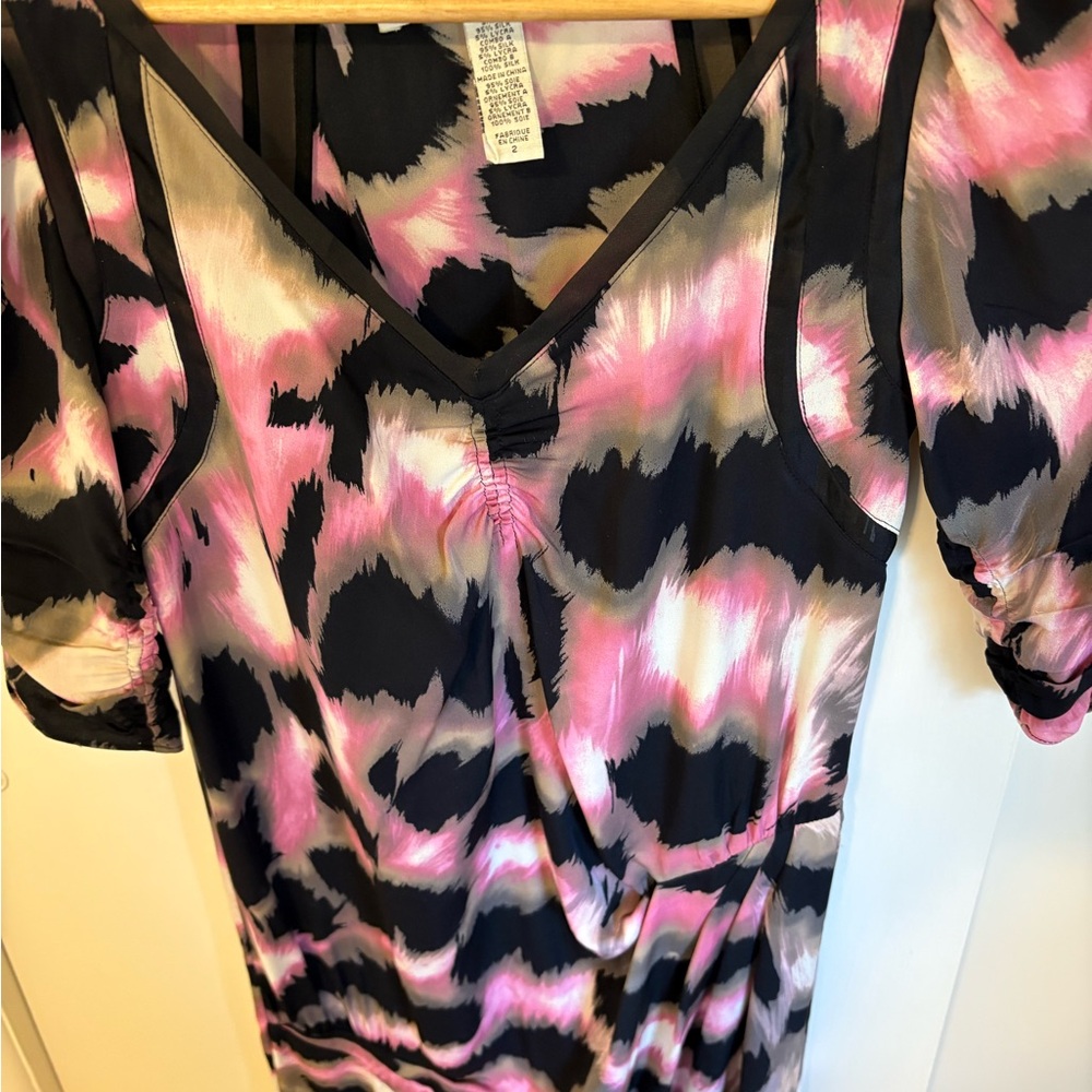 Diane Von Furstenberg Pink and Black Patterned Silk Dress